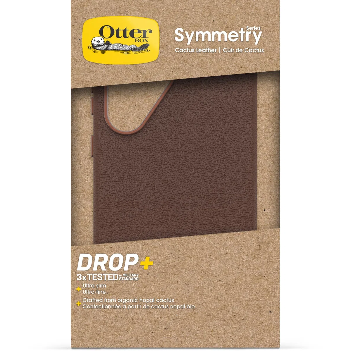 OtterBox Symmetry Cactus Leather Cover, Samsung Galaxy S25 Ultra, Marrone | Custodia sottile, antiurto e cadute, testata 3x vs norme MIL-STD 810G in pelle vegana derivata dal Cactus
