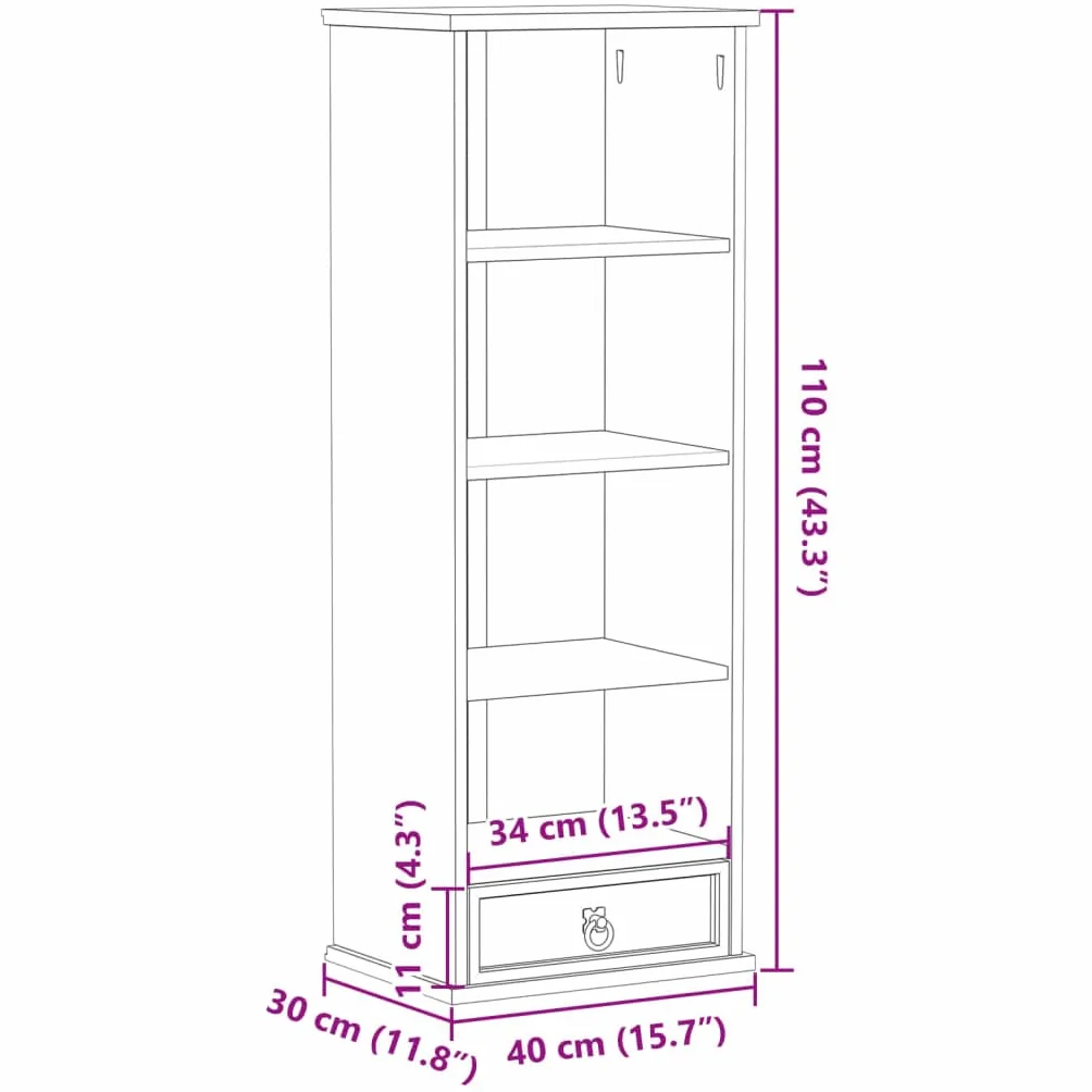 Gecheer Mobile Porta CD, Scomparti Aperti e Cassetti per Organizzazione Dischi, 40x30x110 cm, in Legno Massello di Pino con Finitura Cerata Ambra, Mobile Multifunzionale per Soggiorno Ufficio Studio