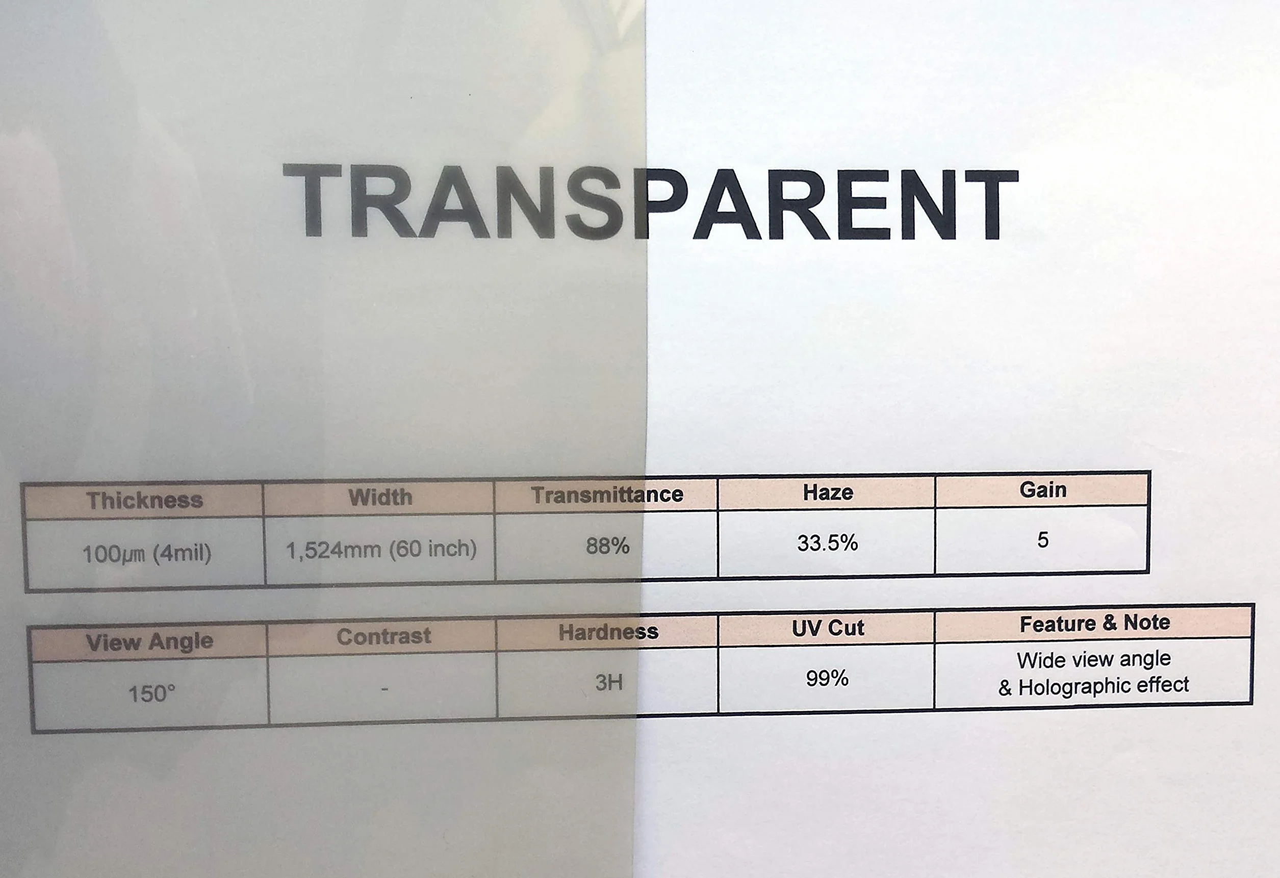 Holographic Rear Projection Film – Trasparente Projection Film for Glass and Clear Acrylic Panels, Water Spray Installation, pre-Cut Projection Sheet (Trasparente, Y22-1520)