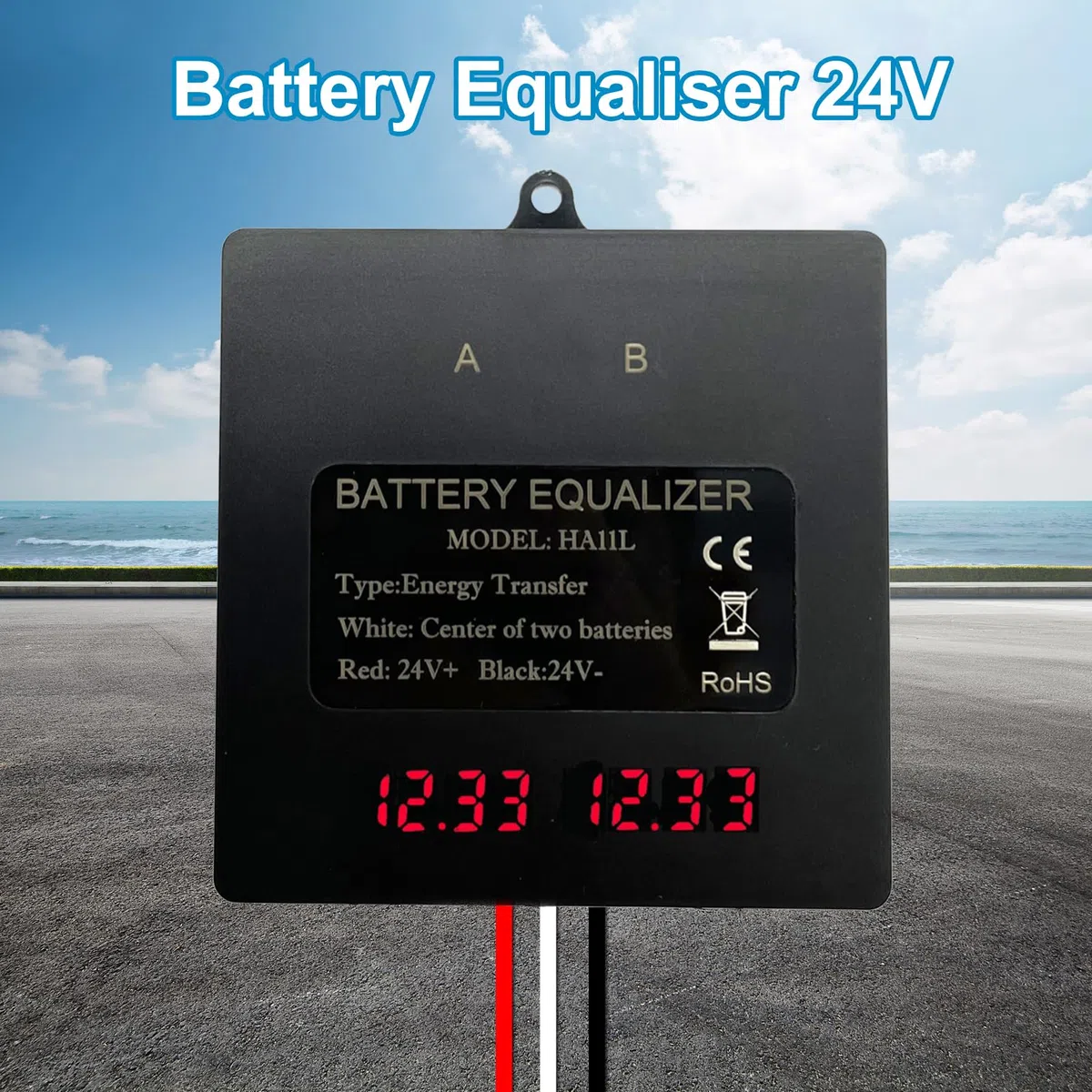 Equalizzatore Batteria 24V, 2 x 12V Batterie Balancer Bilanciatore Batteria Display Digitale Equalizzatore Batteria Bilanciatore con Display LED per Batteria al Litio Piombo Acido