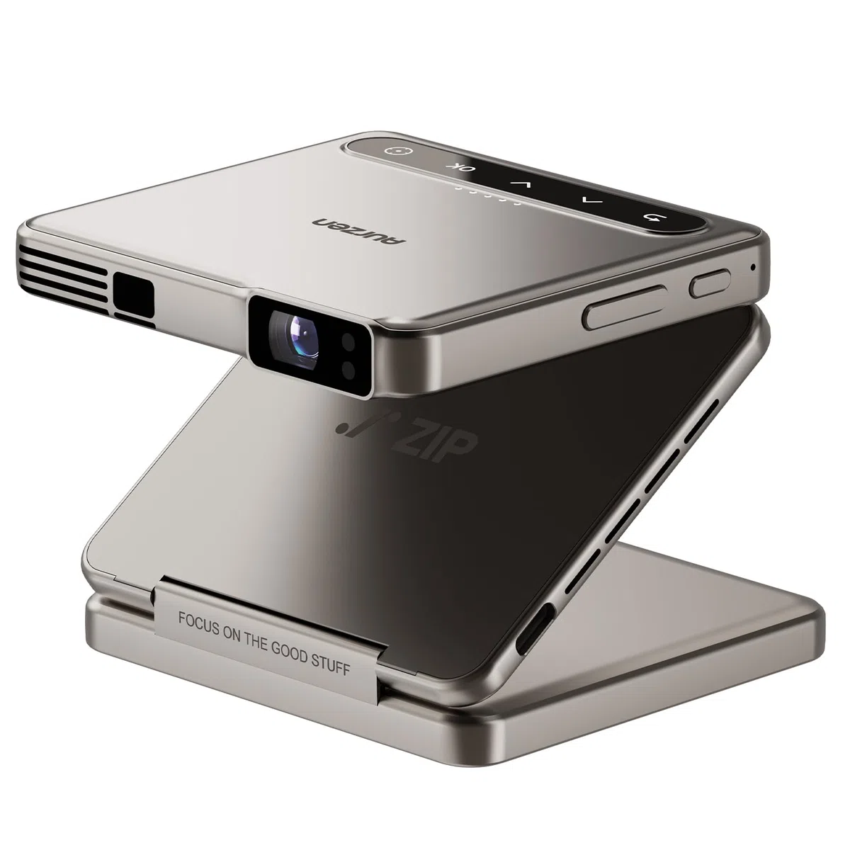 Aurzen ZIP Tri-Fold Mini Proiettore, 4K Supportato Smart Proiettore Tascabile Portatile, Messa a Fuoco Automatica & Correzione Keystone, 5000mAh, Bluetooth 5.4, per Smartphone/HDMI/USB - Oro