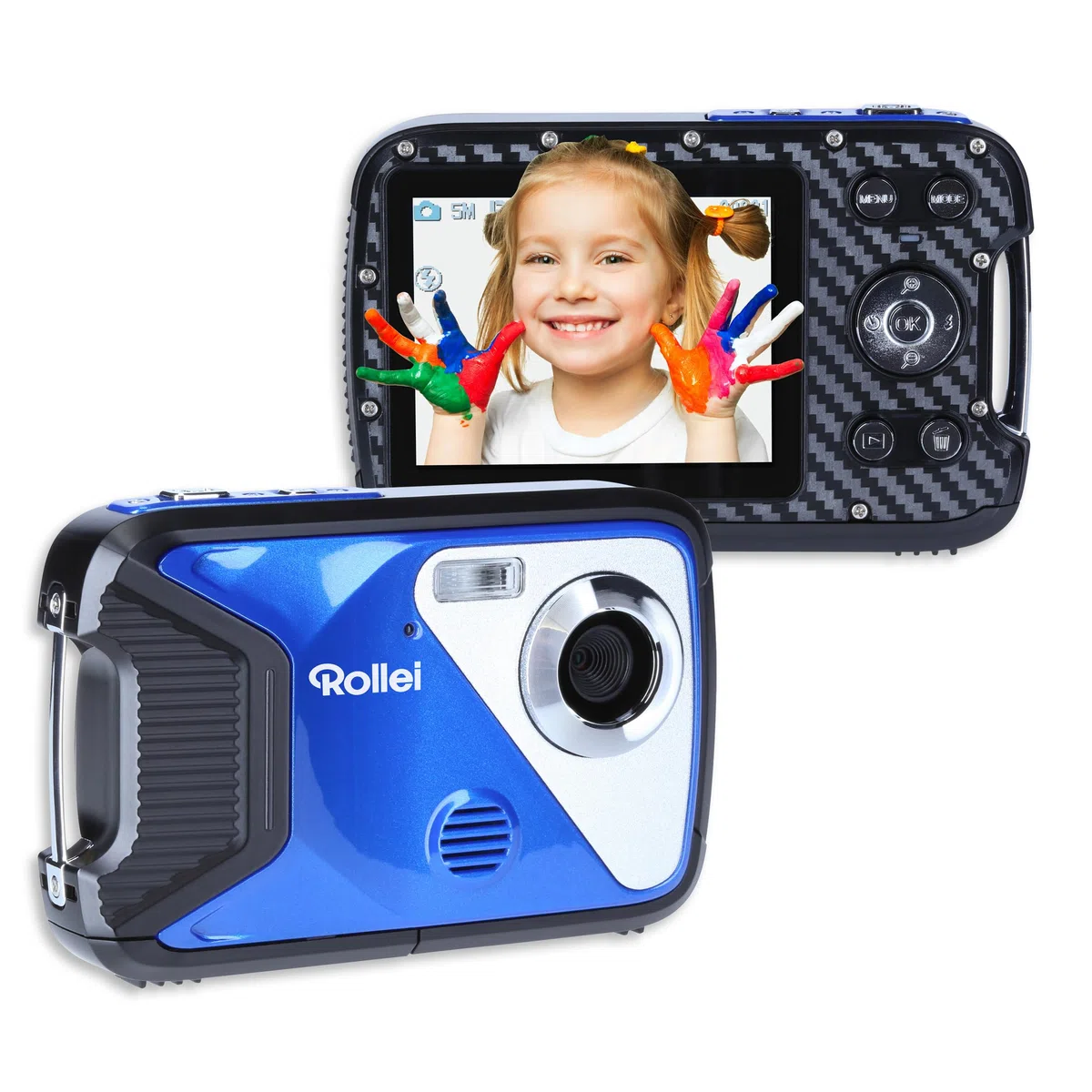 Rollei Sportsline 60 Plus - fotocamera digitale impermeabile con videocamera da 21 MP e Full HD - Sports-Cam con ampio display, 21 modalità scena, custodia robusta , perfetta per i bambini, blu