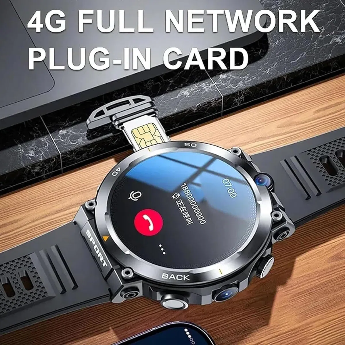 Smartwatch 4G SIM Card con doppia fotocamera HD, NFC, WiFi integrato, posizionamento in tempo reale LBS e GPS, batteria 900 MA, schermo rotondo da 1,39 pollici per uomo