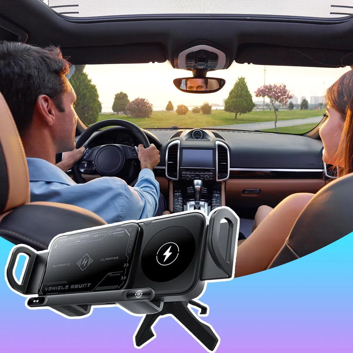 Caricatore Wireless Auto Supporto per Cellulare in Auto | Supporto Smartphone Auto Caricabatterie 15W Doppia Bobina