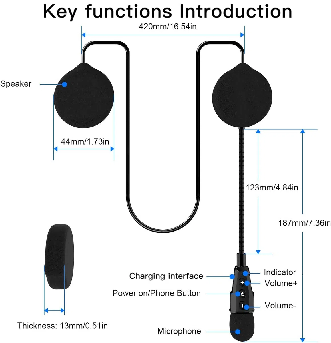 QSPORTPEAK Cuffia per Casco Moto Auricolari Cuffie Bluetooth Musica Stereo, E1+ Bluetooth 5.1 Navigatore e MP3, Raggio di 10m, Interfono Cuffia e Microfono Sportivo Sci Bicicletta Arrampicata