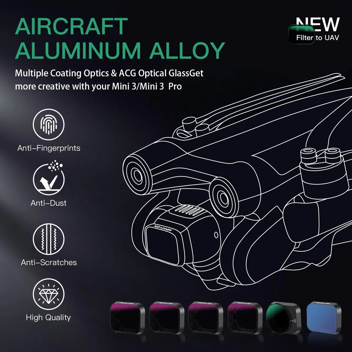 Mini 3 filtri ND, set di filtri ND compatibili con accessori DJI Mini 3/Mini 3 Pro, confezione da 6 (CPL, Natural Night, ND16, ND32, ND64, ND256)