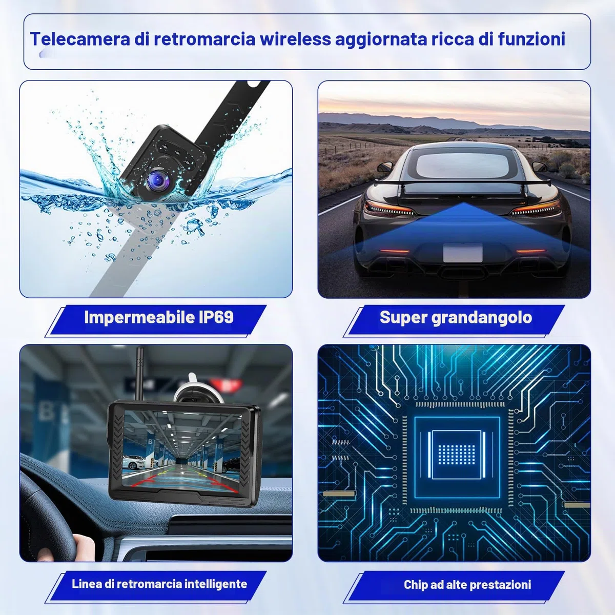 Hikity Telecamera Retromarcia Wireless AHD 5" LCD IP69 | Visione Notturna a Colori, Telecamera Posteriore, per Auto 12V