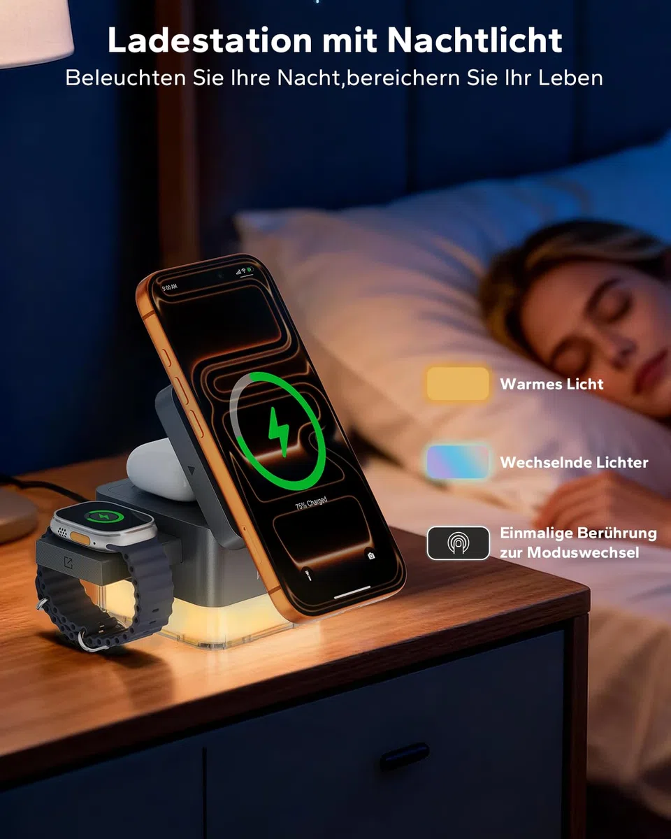 KPON Stazione di Ricarica 3-in-1 con Magsafe per iPhone e Apple Watch, Caricatore Induttivo a Cubo