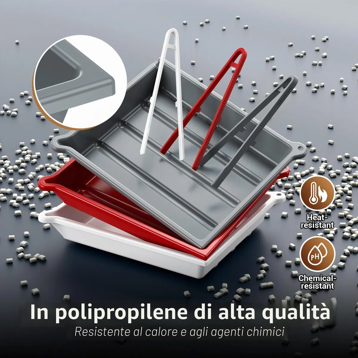 JJC Darkroom - Vassoio per lo sviluppo di pellicole per stampa fotografica con clip in silicone, porta di drenaggio e scomparto per termometro, 33,4 x 38,4 cm, 33,4 x 38,4 cm, bianco, rosso, grigio