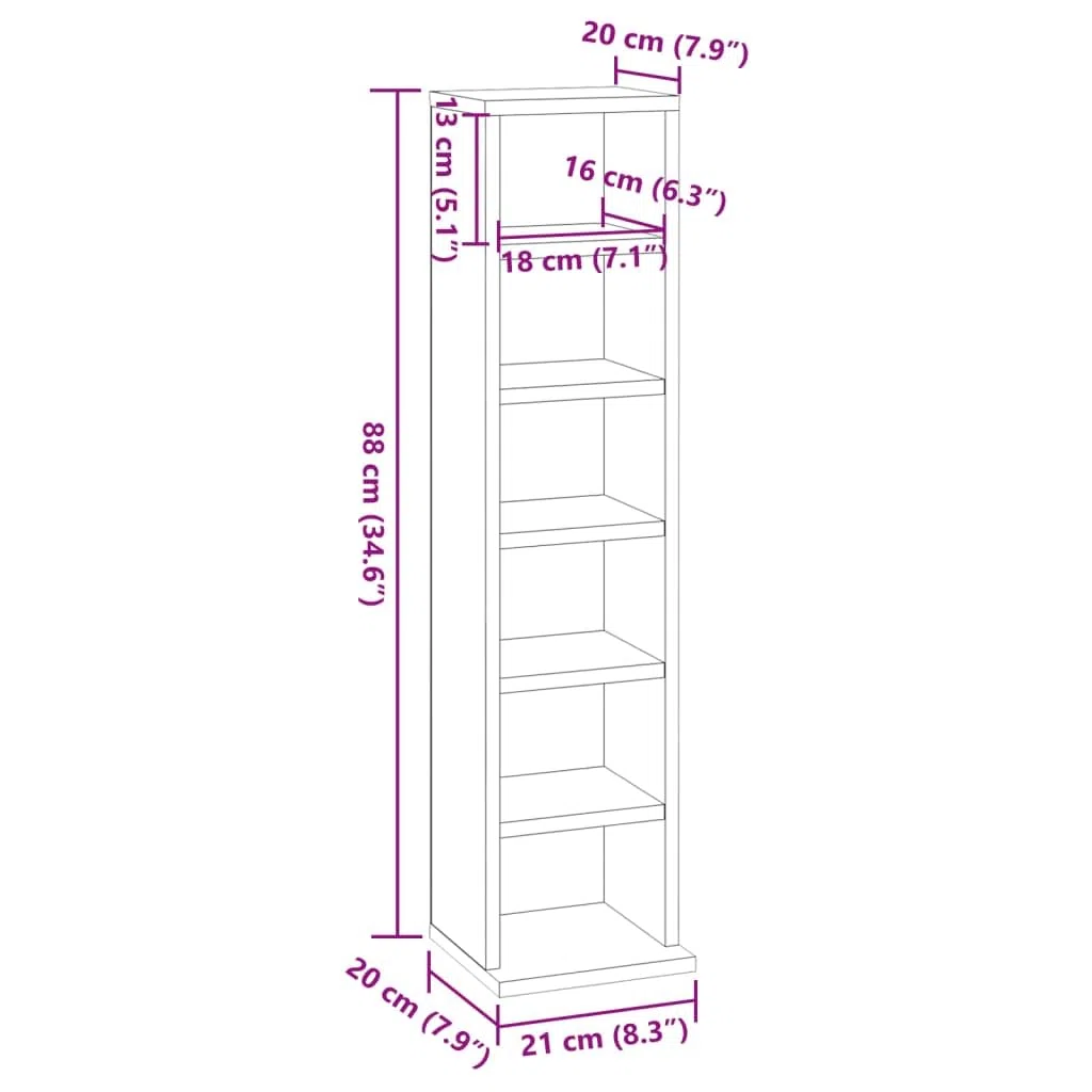 Porta CD a Colonna, Mobile Porta CD Grigio Cemento 21x20x88 cm in Legno Multistrato (7,72KG)