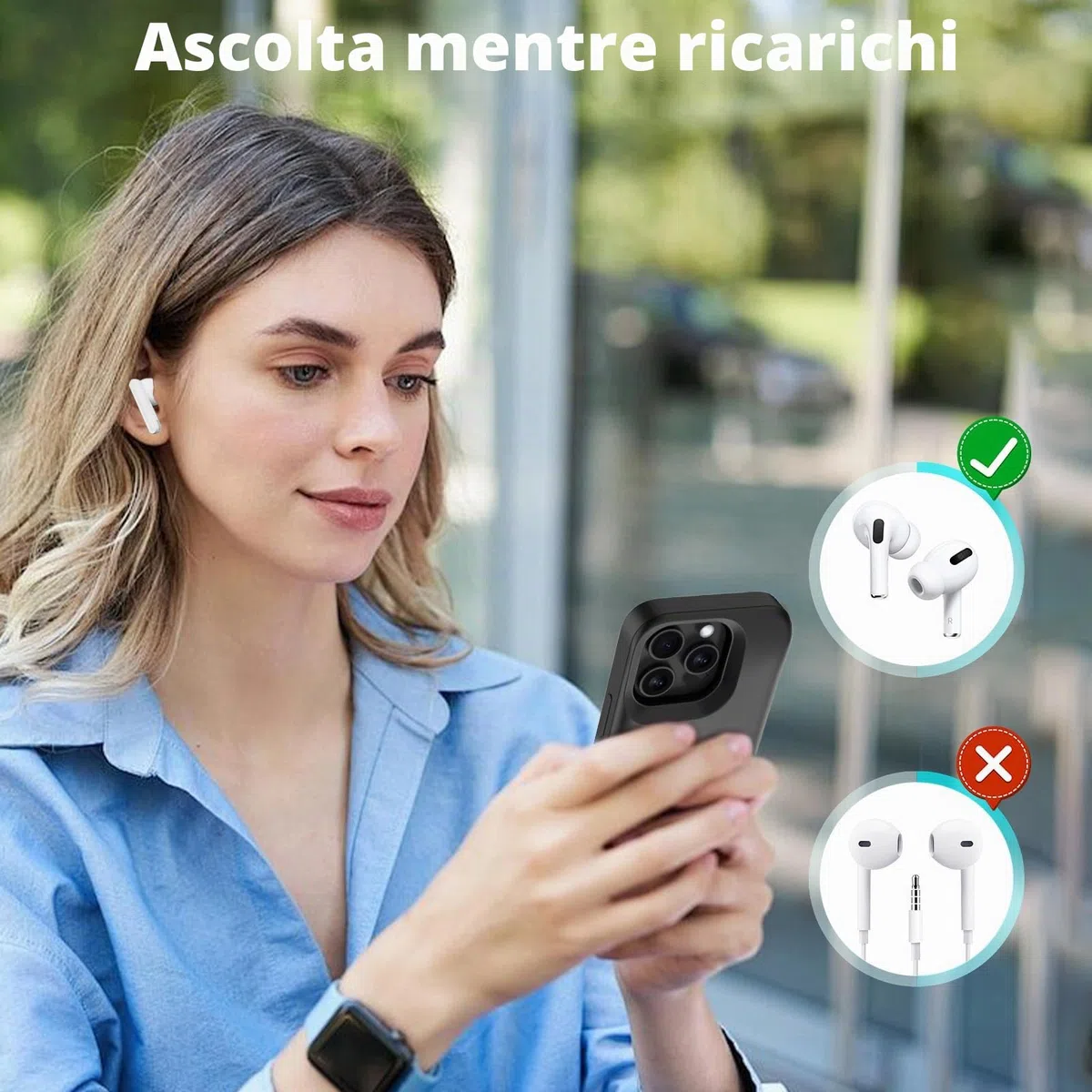 Cover Batteria per iPhone 16 Pro/iPhone 17, Vera 8500 mAh, Custodia di Ricarica Espansa Ricaricabile Sottile Custodia Protettiva Portatile con Batteria per iPhone 17(6,3 Pollici) - Nero