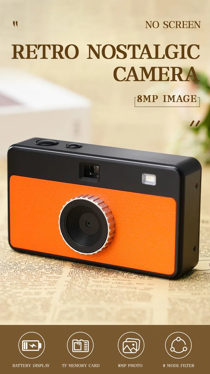 Fotocamera digitale in stile retrò senza schermo da 8,0 MP con filtro e videocamera vintage 1080p