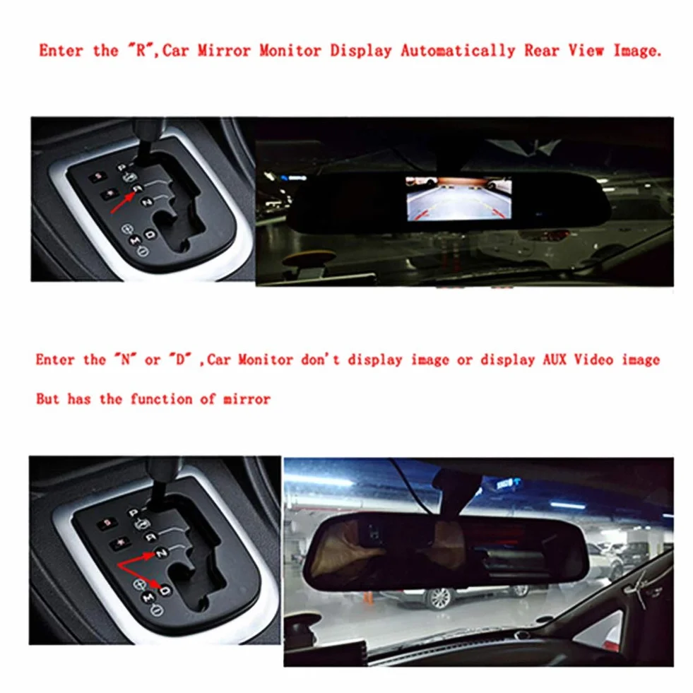 Monitor per Specchietto Retrovisore Auto Schermo LCD TFT HD 4,3 Pollici Risoluzione 480x272 con Doppio Ingresso Video AV1 AV2 per Parcheggio Notturno, Guida in Autostrada, Utilizzo in Famiglia