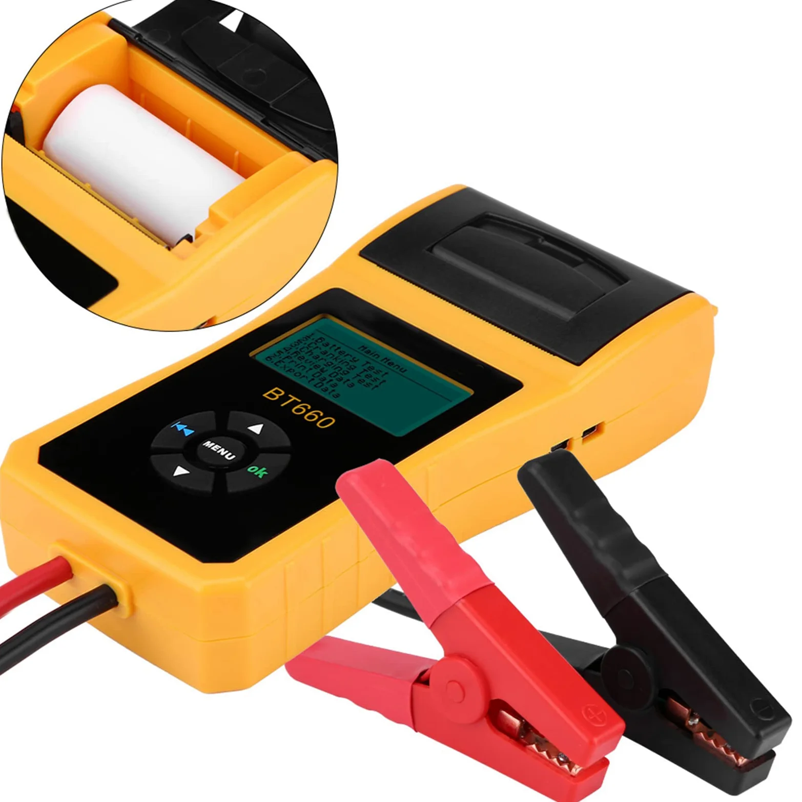 Cryfokt Tester Batteria Auto 12V, Analizzatore Batteria Digitale Auto con Stampante Integrata per Batterie Al Gel AGM Normali, Supporto Multilingue, capacità di Carico 100-3000 CCA