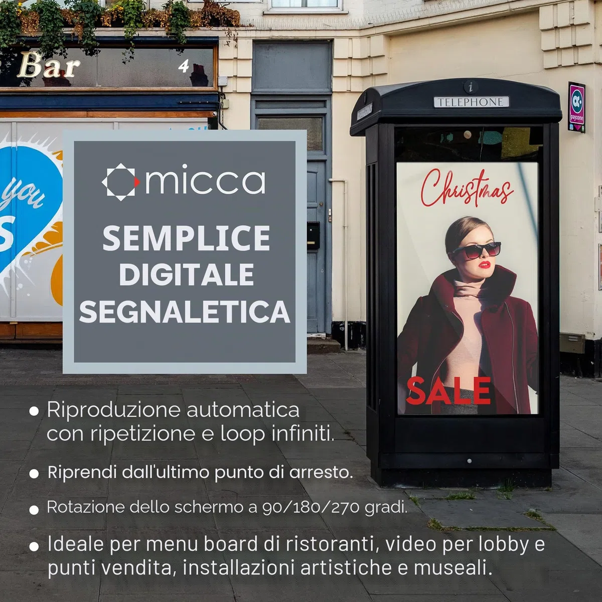 Micca G3 2K Quad-HD Digital Media Player per unità USB e schede MicroSD, Digital Signage, H.265/HEVC H.264/AVC MP4 MKV Videos MP3 Music JPG Photos,