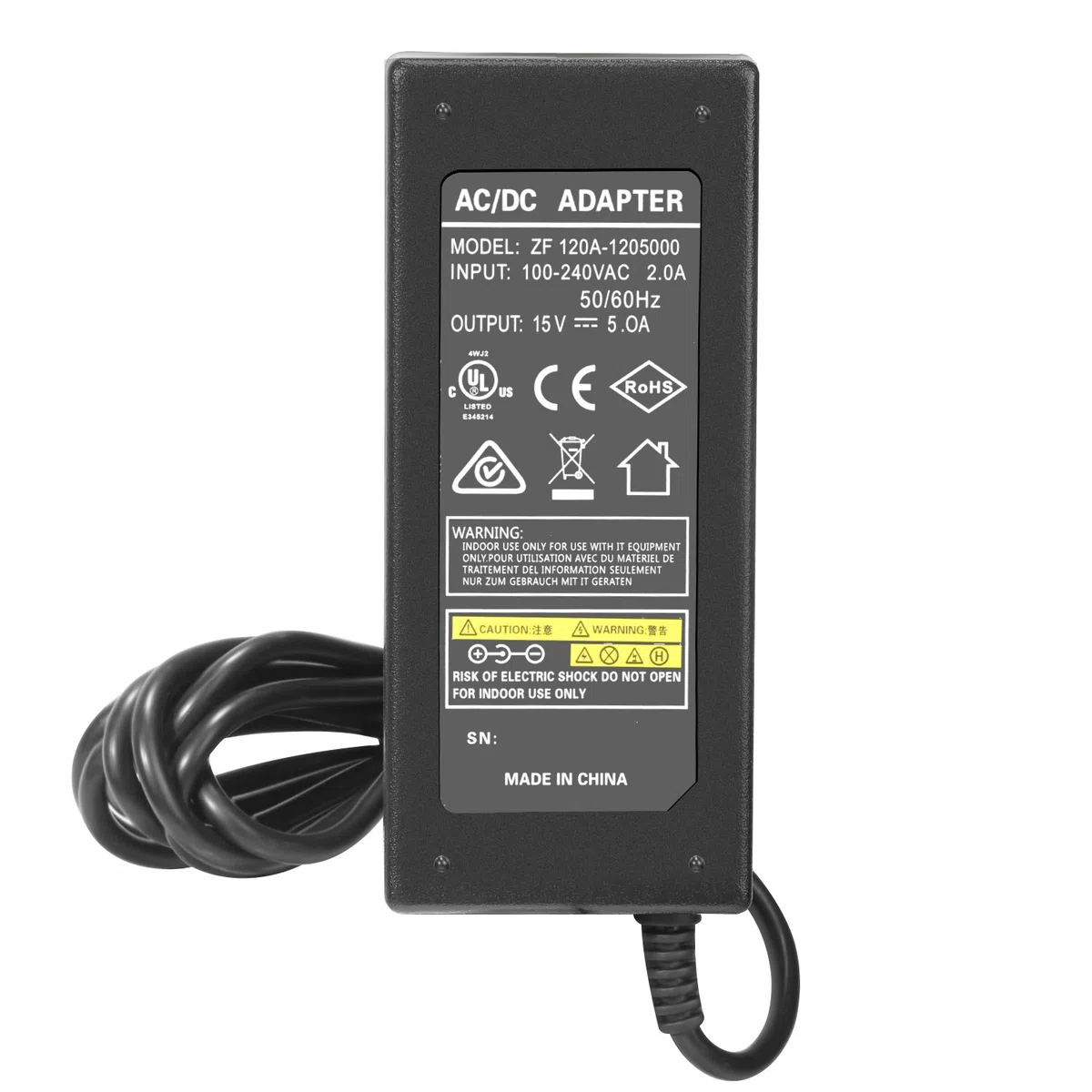 Neewer Adattatore d’Alimentazione AC 220V a DC 15V con Cavo d’Alimentazione 5A Output per Luce Anulare da Studio (Nero)