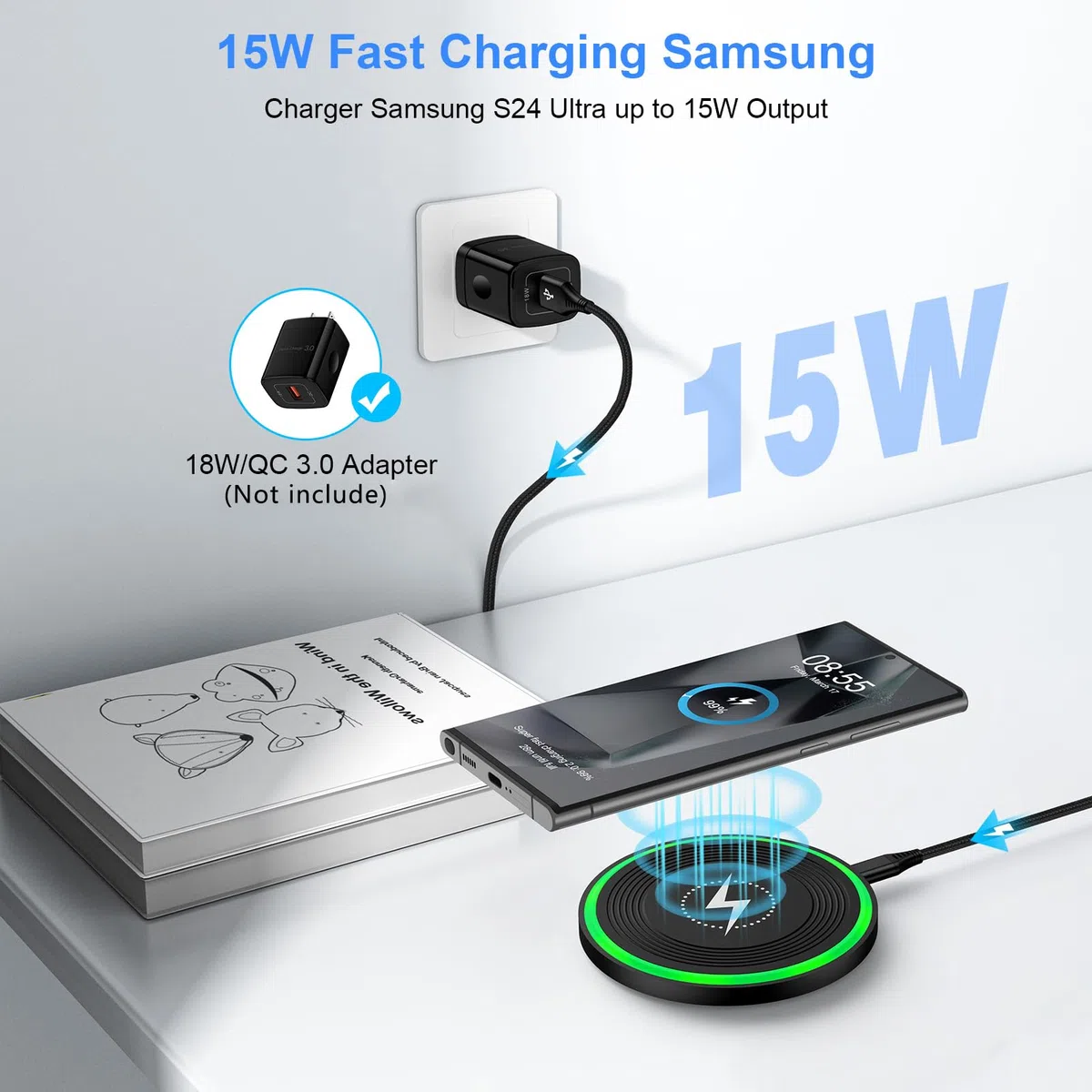 Caricabatterie wireless Pixel, tappetino di ricarica wireless veloce per Google Pixel 10/10Pro/9a/9 Pro/9Pro XL/9Pro Fold/8/8Pro/7/7Pro/6/6 Pro/5, caricabatterie wireless Android per Samsung S25Ultra