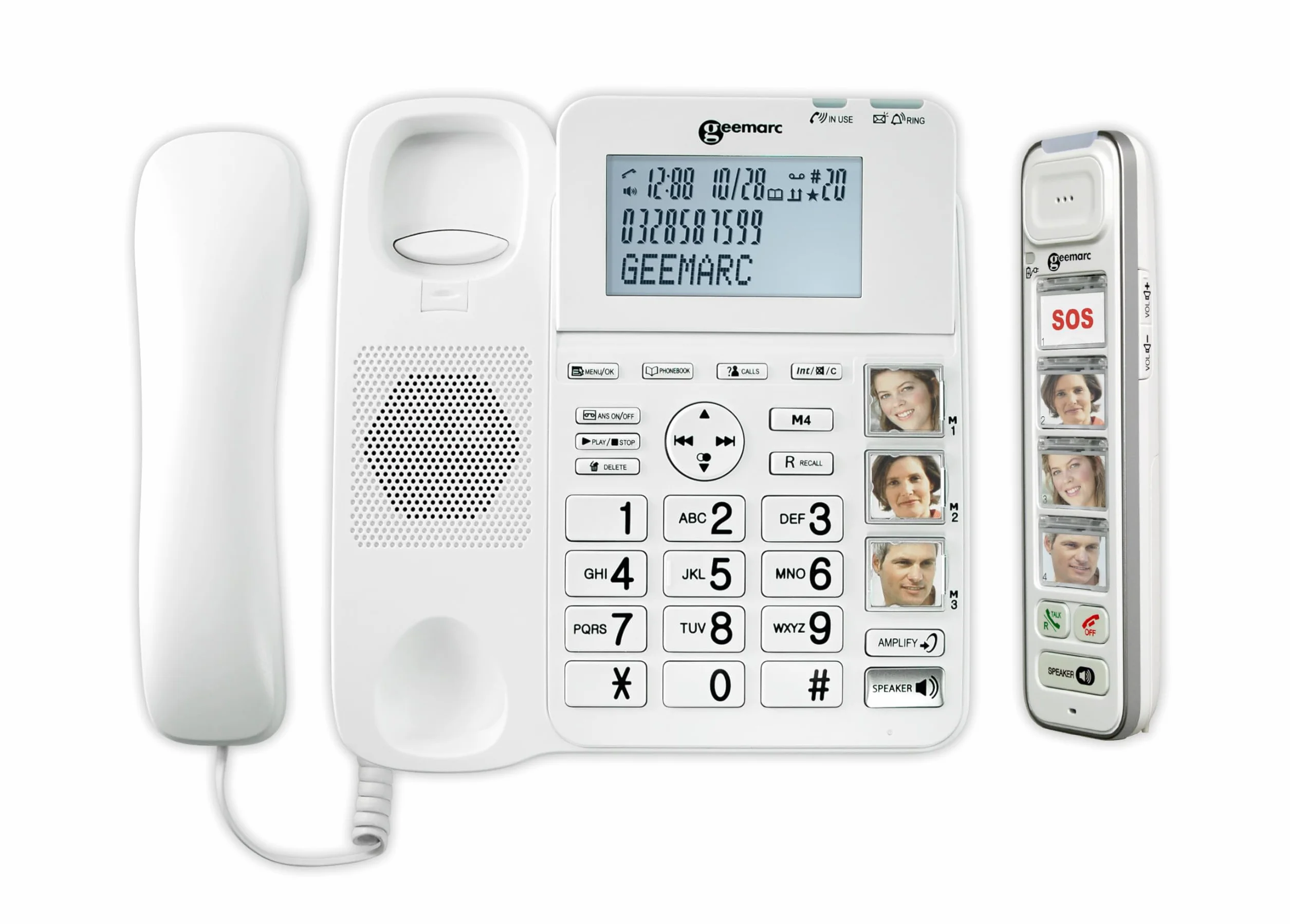Geemarc Amplidect 295 Combi Photo - Telefono Fisso con Amplificatore e Ricevitore aggiuntivo con Grandi Tasti fotografici Personalizzabili per Anziani - Perdita dell'Udito da Bassa a Media - Versione
