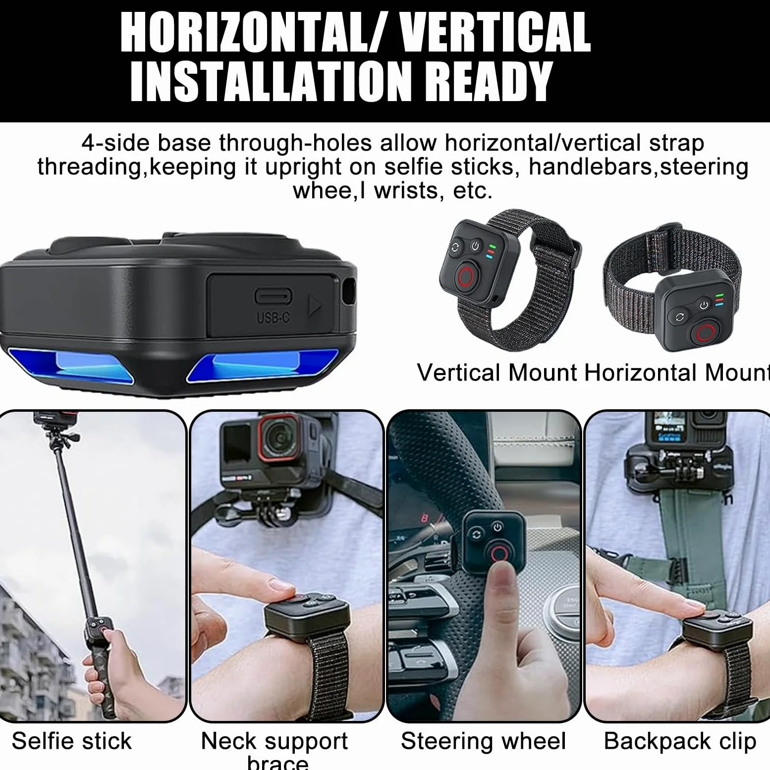 Telecomando wireless Bluetooth per smartphone Insta360 X5/X4/X3/Ace Pro/Ace Pro 2/GO3S/GO3/GoPro/ONE R/RS/Hero 13/12/11/IOS/Android, portata 50 m, 96 ore, impermeabile, con cinturino da polso di tipo