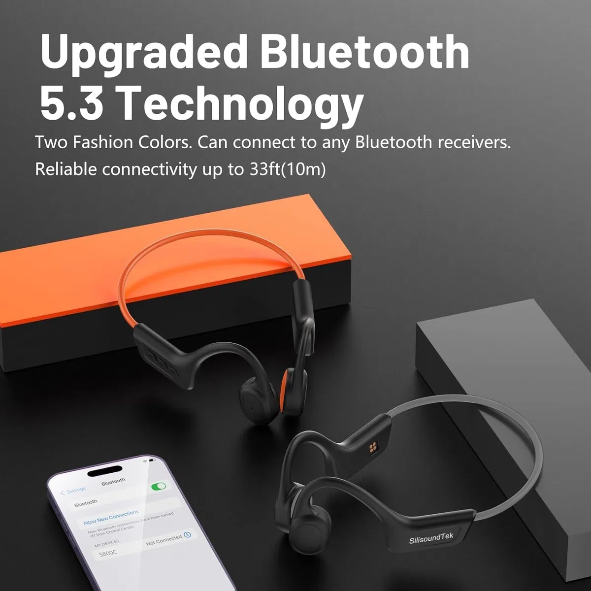 Cuffie a conduzione ossea, IPX7, impermeabili, wireless, Bluetooth, auricolari aperti, Bluetooth 5.3, microfono integrato, 10 ore di riproduzione per corsa, ciclismo, escursionismo
