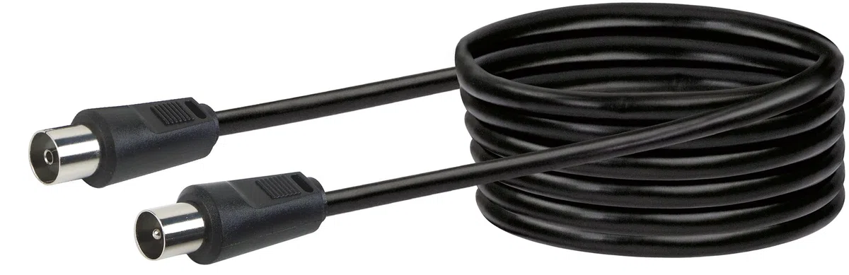 SCHWAIGER Cavo di collegamento per antenne, 75 dB, 7,5 m, nero, spina IEC > presa IC, doppia schermatura, 75 Ohm, digitale, HDTV, DVB-C/DVB-T2