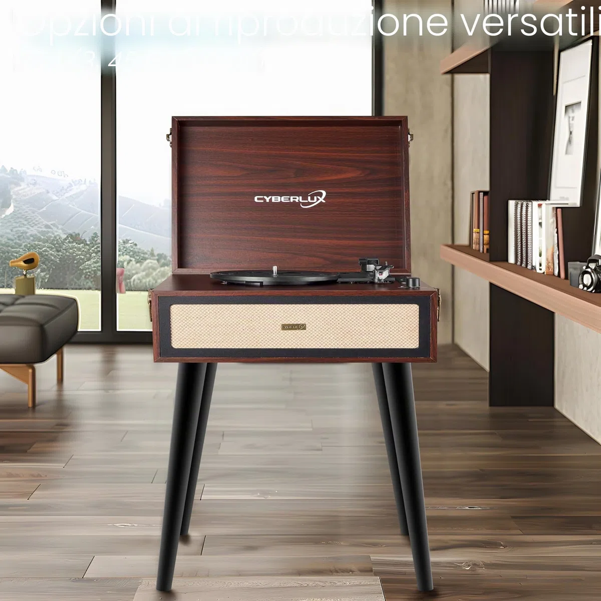 Giradischi con supporto, in stile retrò, con altoparlante Full Range, Bluetooth, radio FM, USB, Line-Out AUX IN Micro SD, slot in vinile, nostalgico, giradischi con piedini