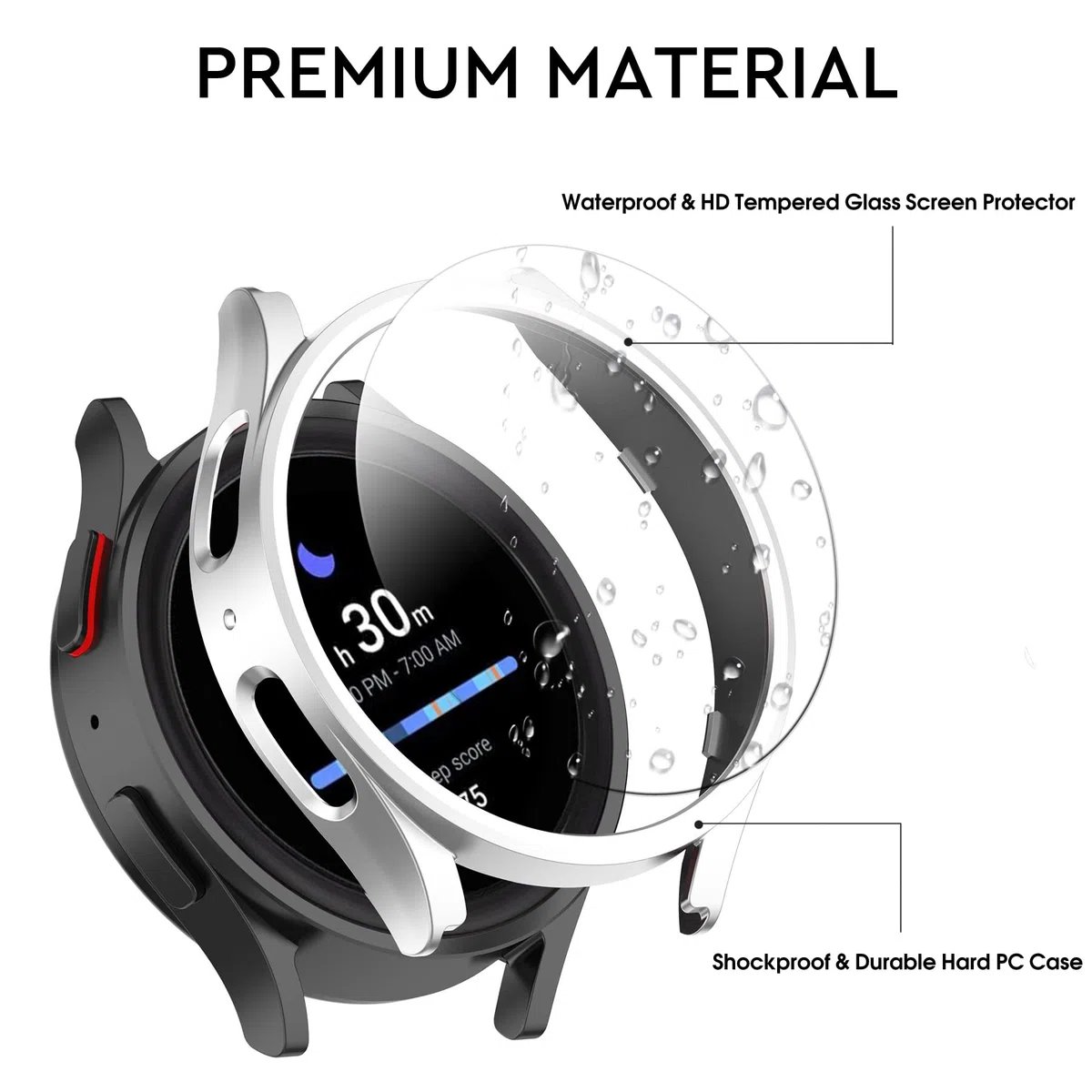 Confezione da 12 + 4 custodia per Samsung Galaxy Watch 5 Pro 45 mm con protezione in vetro temperato, impermeabile e rigida per PC bumper antigraffio compatibile con Galaxy Watch 5 Pro