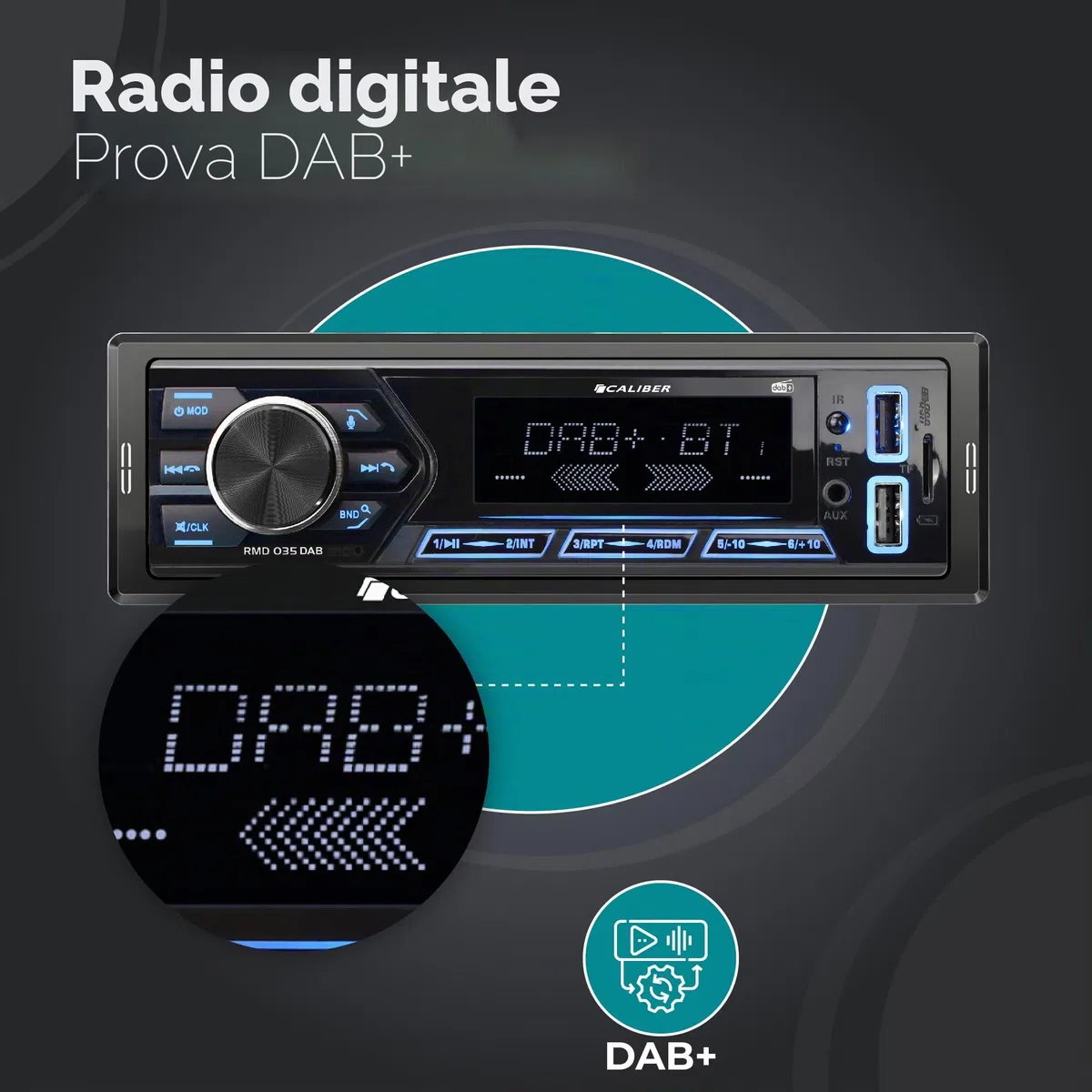 Caliber Autoradio Bluetooth 1DIN, sintonizzatore Dab+/FM, 4 x 55 W, USB/Micro SD, ricarica 2,1 A, ingresso ausiliario, vivavoce, uscita RCA, compatibile con MP3/WMA/APE/FLAC/AAC