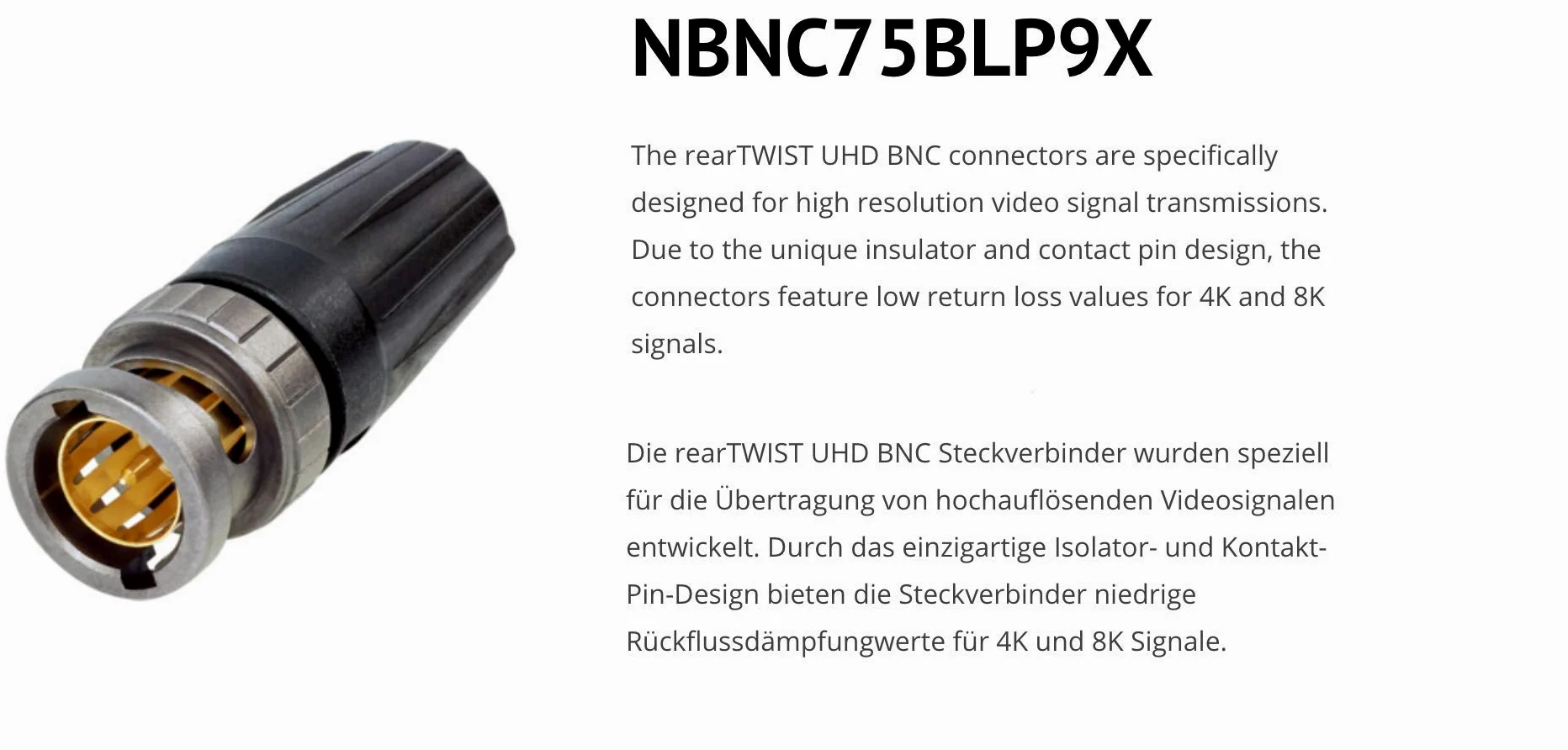 Sommer Cable - Cavo Patch video 6G-SDI/4K, SC-Vector 0,8/3,7, BNC/BNC NBNC75BLP9X NEUTRIK, verde