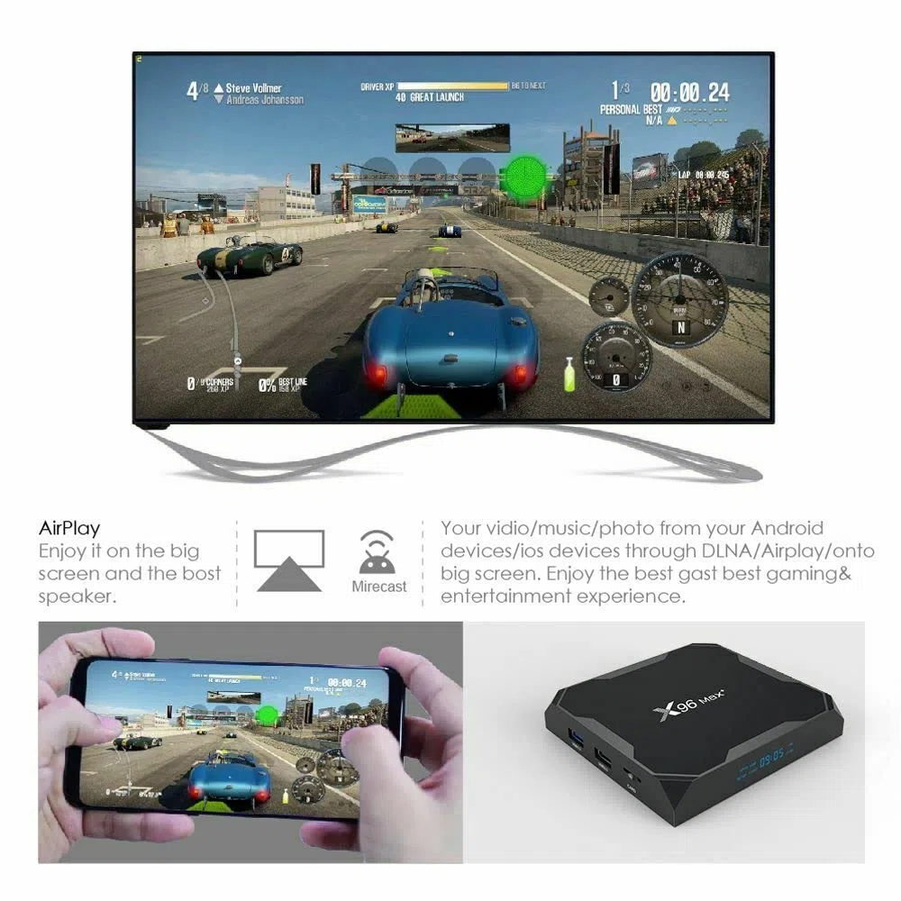 Android TV Box 4GB RAM 32GB ROM 2.4G + 5.8G WiFi 1000M LAN X96 Max+ Android Box Amlogic S905X3 Quad-core Bluetooth 4.0 4K 60fps Supporto HDR