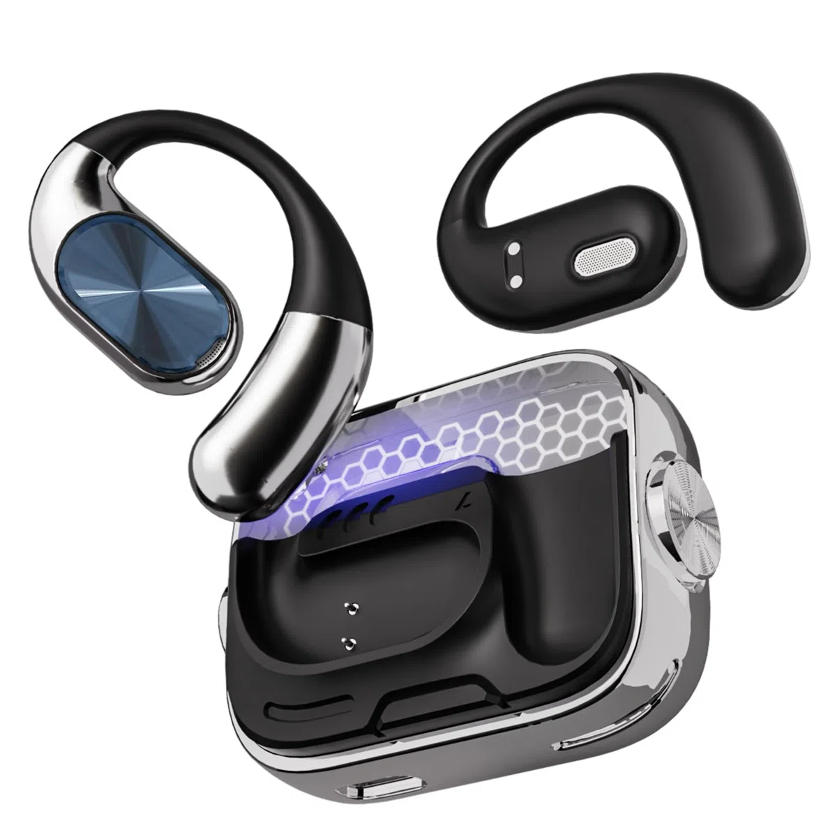 Auricolari aperti, auricolari aperti, wireless Bluetooth 6.0, suono potente, 60 ore di autonomia, impermeabilità IPX5, design girevole, auricolari sportivi per corsa e fitness