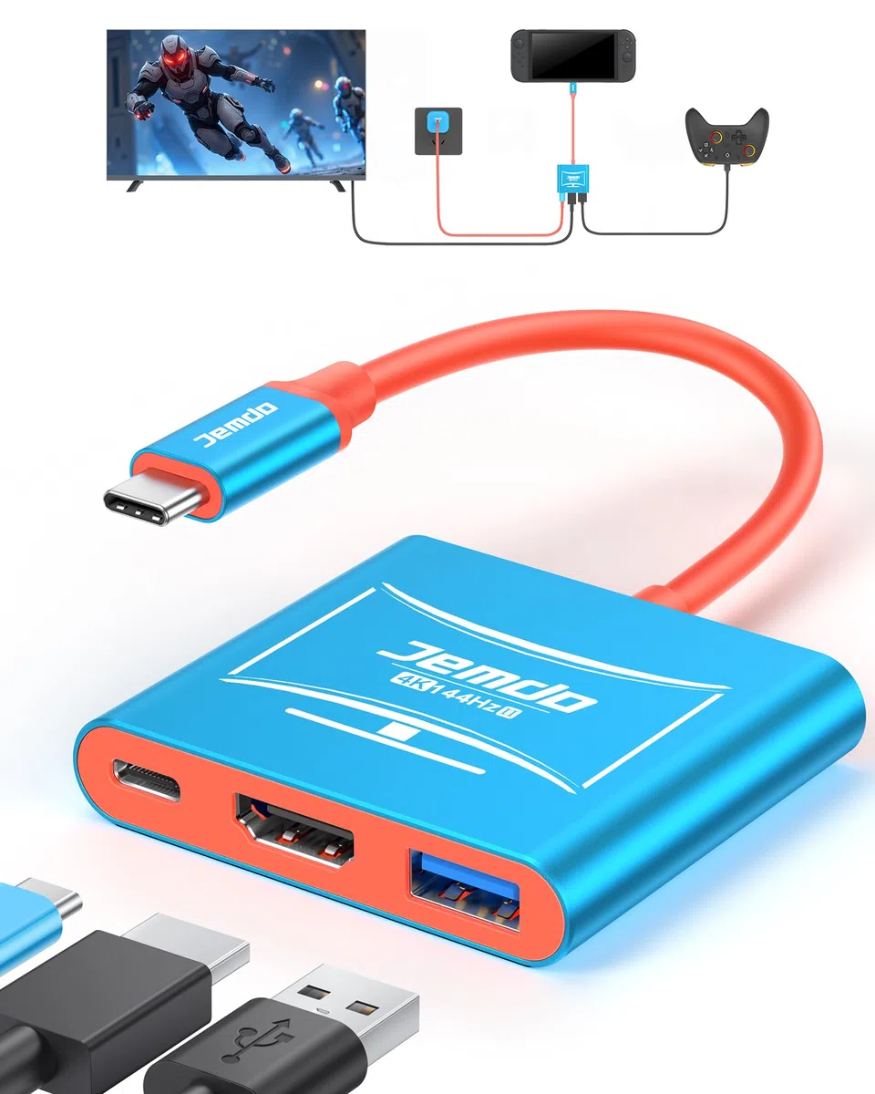 JEMDO Dock per Switch 2(V22.0.0+), Adattatore HDMI 2.1 per TV 4K@144Hz HDR, Hub USB-C 48Gbps con USB 3.2 e Ricarica Rapida PD 100W, Dock Portatile Compatibile con Switch 2 / OLED / 2017