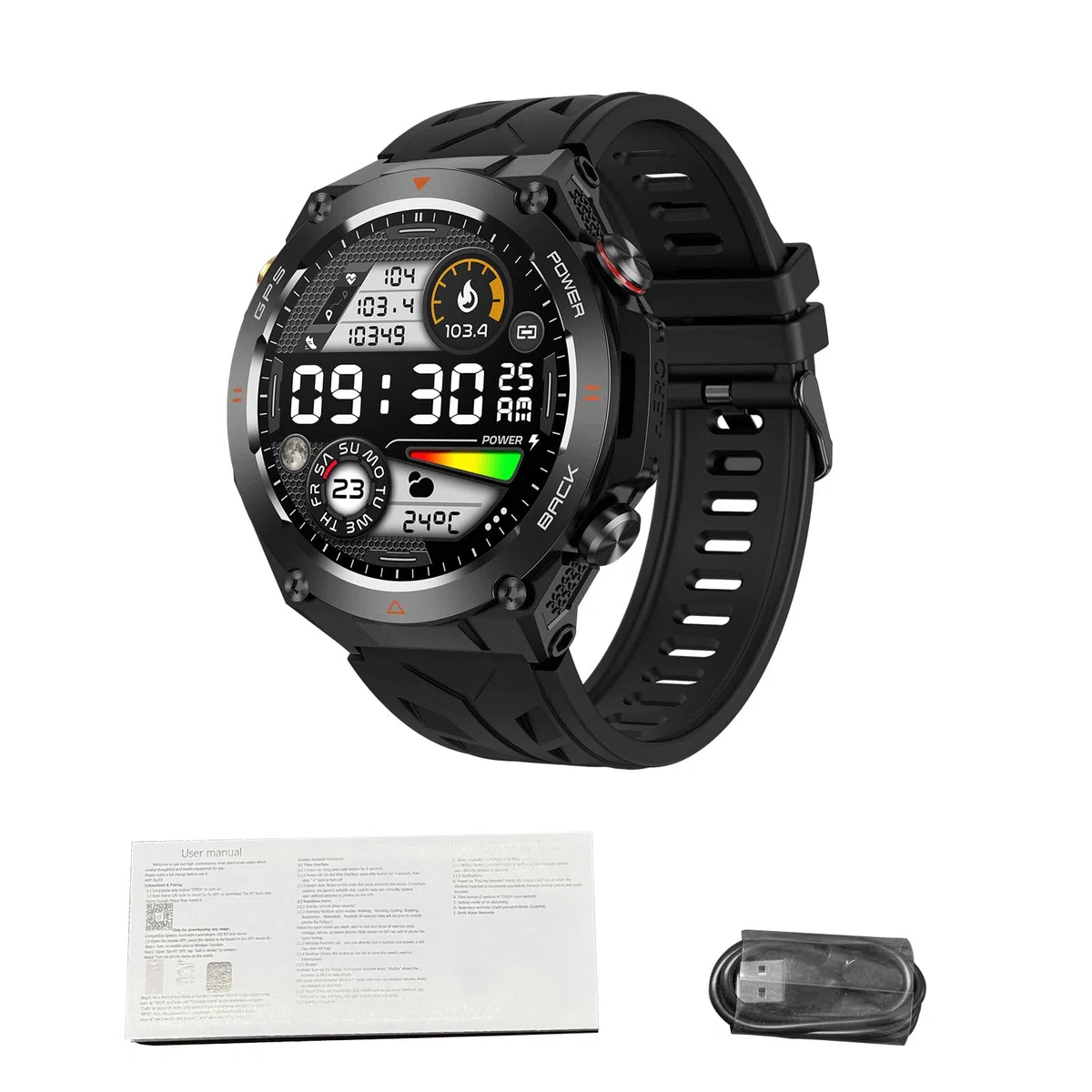 Annadue Smart Watch per Esterni con Bussola GPS Integrata, 100 modalità Sportive, Impermeabile, Schermo IPS da 1,45 Pollici, Batteria a Lunga Durata da 650 MAh (BLACK)