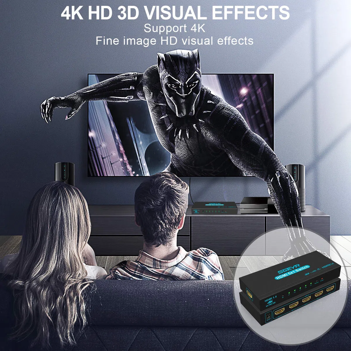SGEYR Switch HDMI 5 in 1 Out Con Telecomando, Automatico 4K, Sdoppiatore Multi Porta per TV, Supporta 3D Full HD 1080P, per PS4, Xbox, DVD