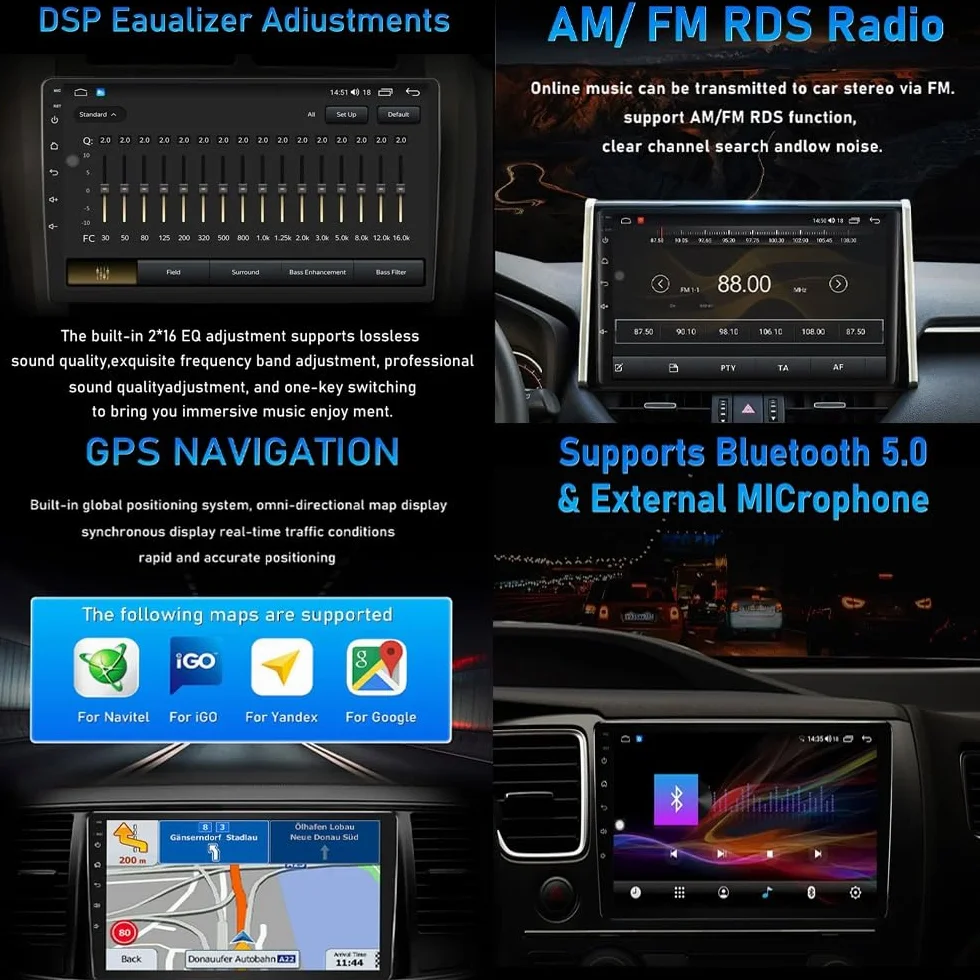 Generico Autoradio Android da 15 Pollici con Touchscreen per Honda Fit Jazz 2004-2007 con Bluetooth, FM, DSP, RDS, GPS, comandi al Volante, Telecamera di retromarcia, Touchscreen HD e Android Auto (D