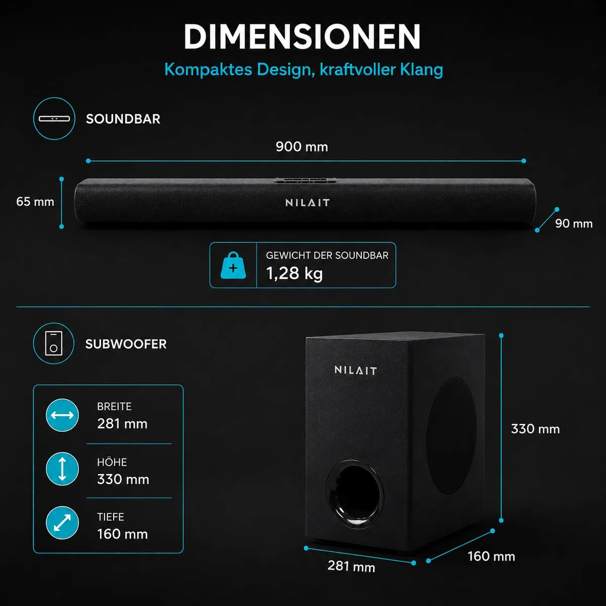 Nilait Harmony Soundbar per TV con Subwoofer, Bluetooth, HDMI ARC/eARC e Audio Surround per Home Cinema Harmony 120W