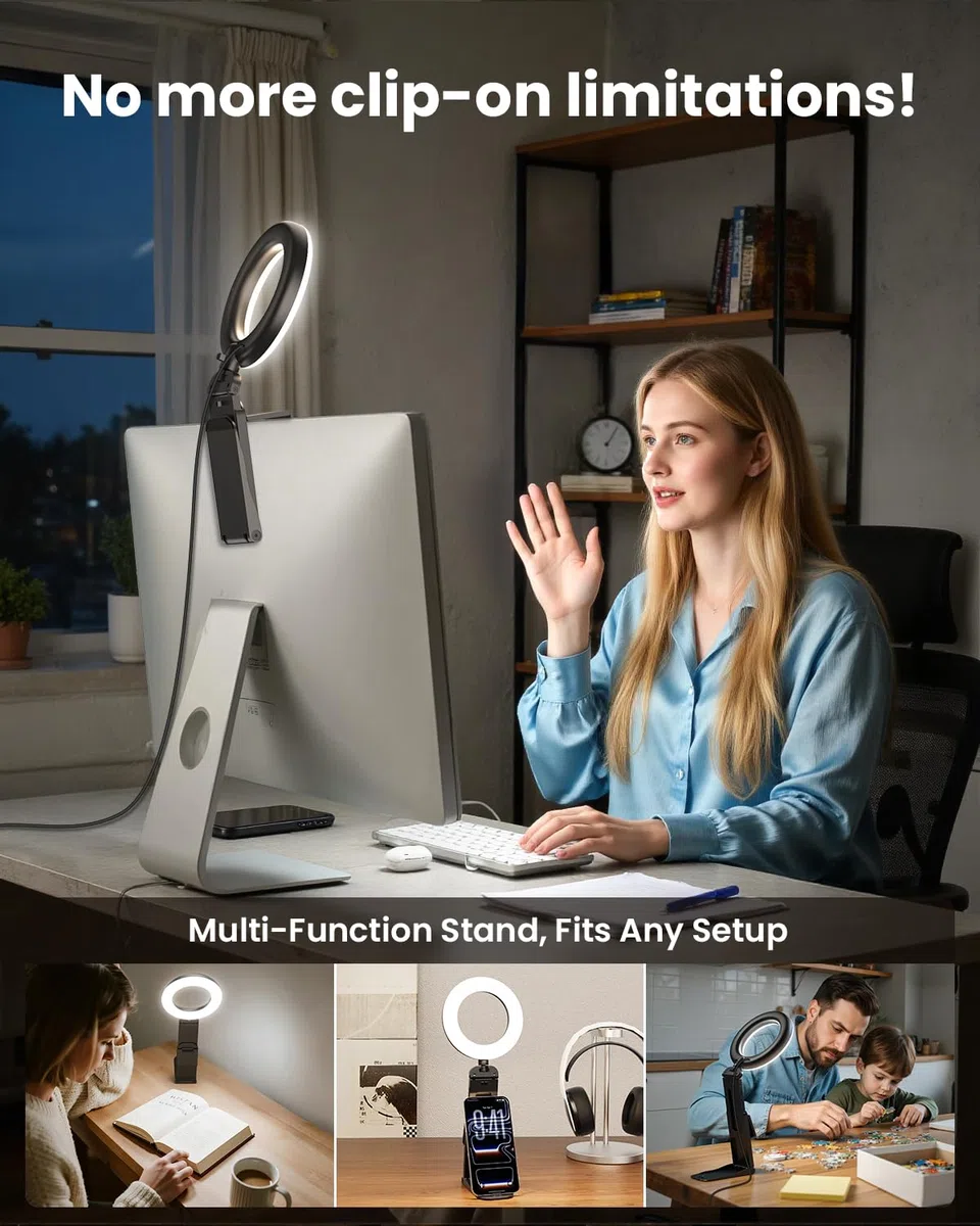 Luce ad anello con clip per computer portatile, illuminazione per videoconferenza, luce per webcam zoom per riunioni, monitor PC, MacBook/iMac/Trucco
