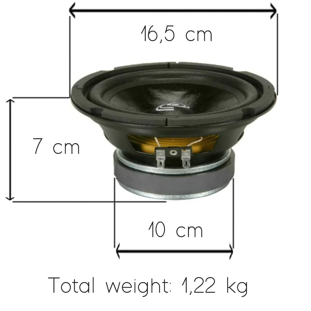 KIT SET PER PYLE PDMW6 1 midwoofer altoparlante da 16,5 cm 165 mm 6,5", da 125 watt rms e 250 watt max, impedenza 8 ohm, per casa party, 1 pezzo + faston di montaggio