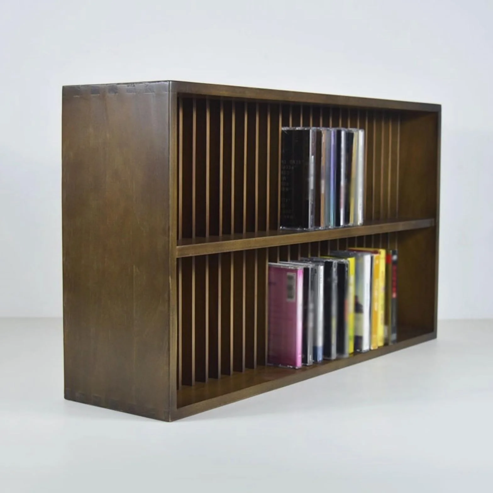 Rack per dischi Scaffale porta CD verticale a due piani for album in legno