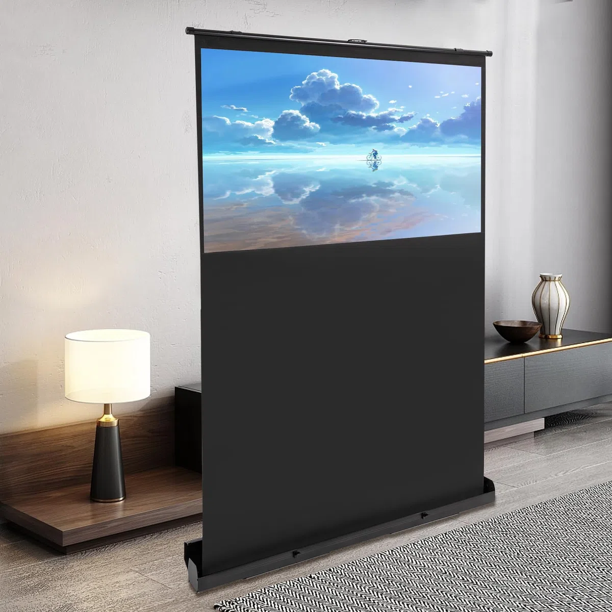 Schermo di proiezione portatile da 60" 133 x 75 cm Full HD 3D portatile per proiettore da pavimento pieghevole - Schermo bianco opaco 16:9 (133x75 cm) con maniglia