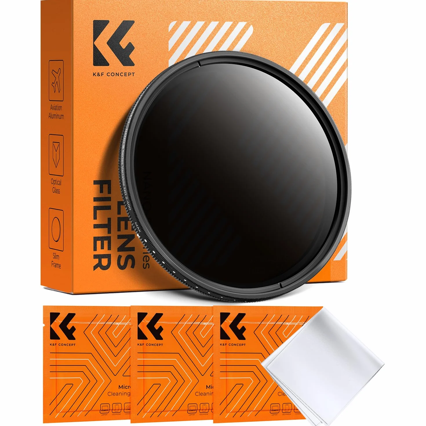 K&F CONCEPT Nano-Basic ND Filtro Variabile ND2-400 Filtro in Vetro Ottico con 3 Pezzi di Panno per Pulizia