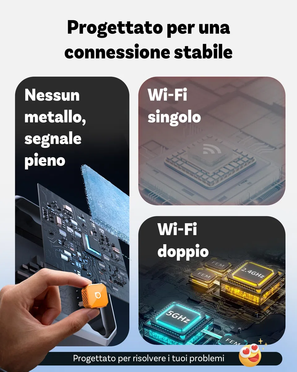 2026 Ottocast Mini Pot Orange, Adattatore CarPlay e Android Auto Wireless 2-in-1, Dongle Wireless Plug & Play, Auto-Connessione in 5s, Mini Cube per Auto con Sistema Cablato di Serie, iPhone e Android