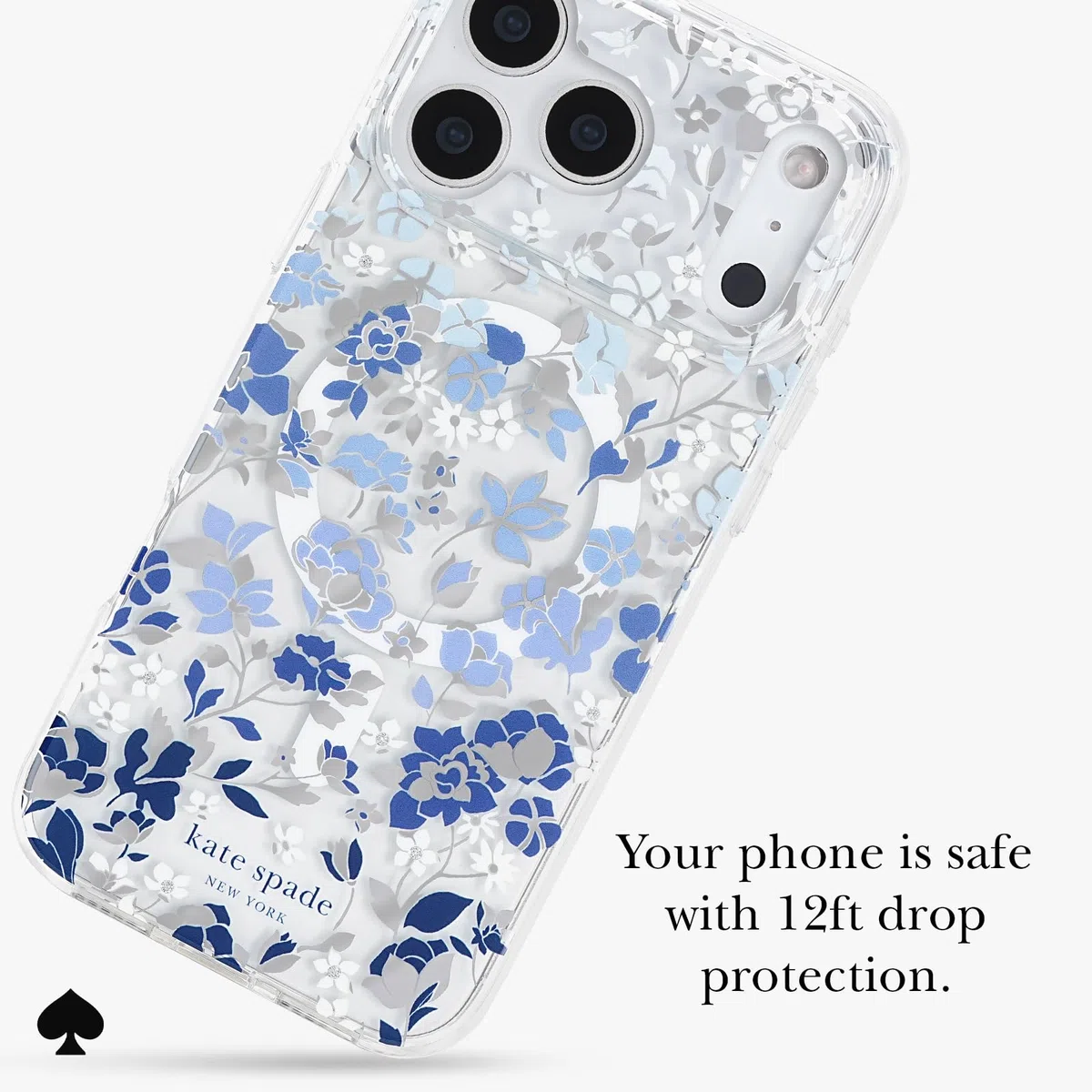 Kate Spade New York Custodia per iPhone 17 Pro Max - Compatibile con MagSafe - Custodia per telefono di design - Gemme blu aiuola