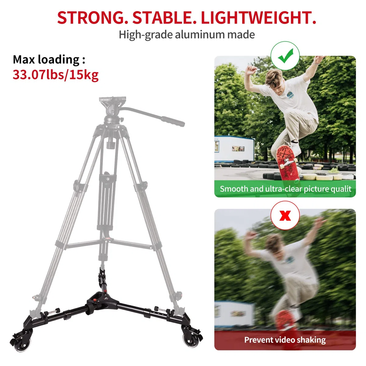 COMAN Treppiede professionale Dolly – Heavy Duty con gamba regolabile con ruote di bloccaggio e custodia per il trasporto compatibile con la maggior parte dei treppiedi, fotocamere,videocamere