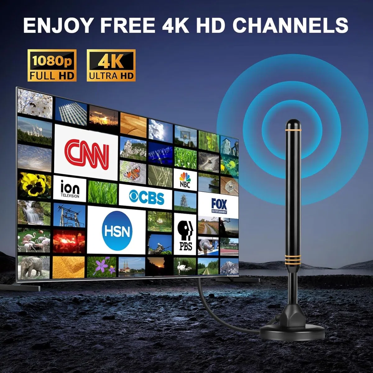 Antenna TV da interni per Smart TV HD Antenne digitali per canali locali Ricezione a lungo raggio Supporta 4K 1080p UHF VHF tutti i vecchi televisori
