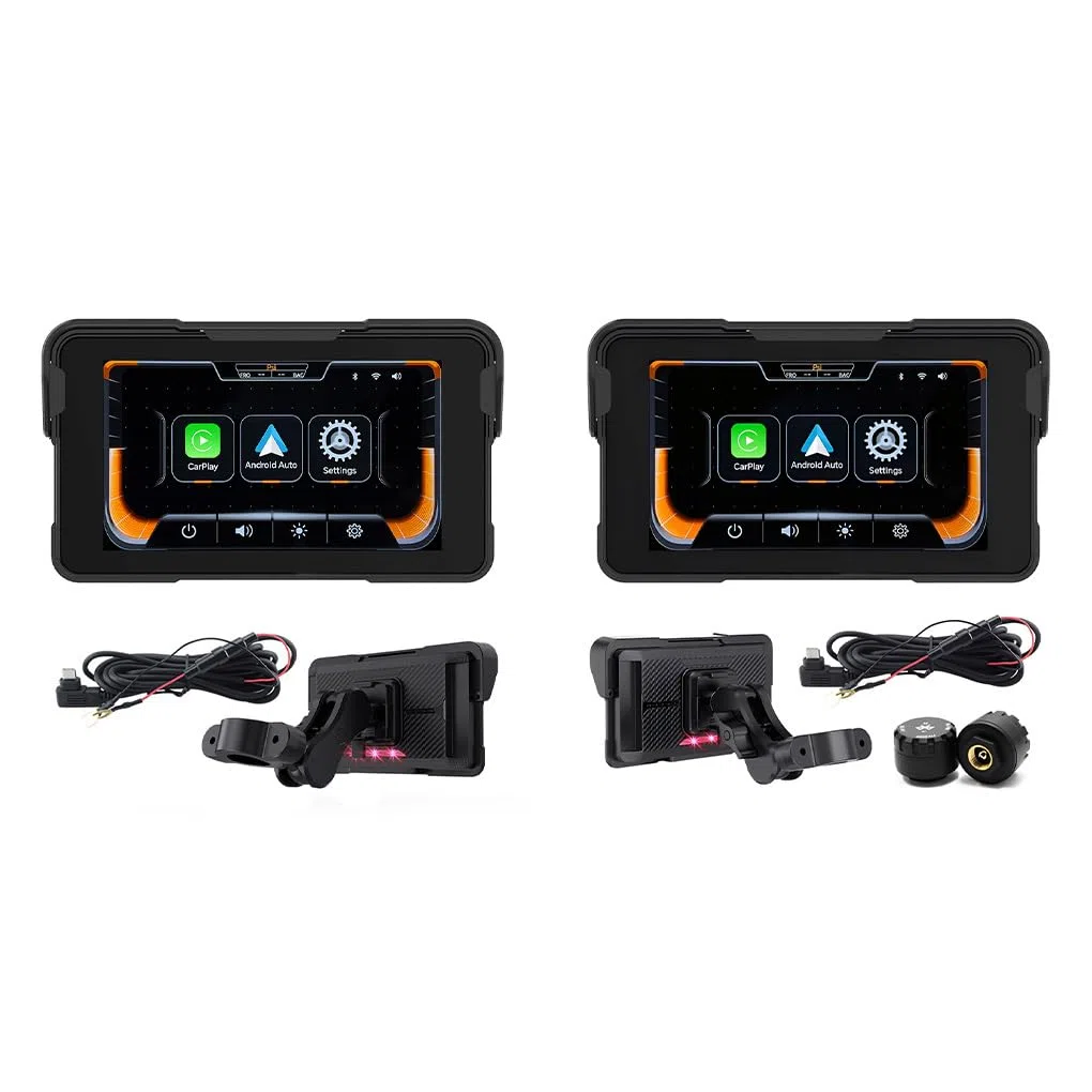 Cruscotto per Moto con Schermo Touch IPS da 5 Pollici, Car Play e Android Auto, Resistente e Facile da Usare, Nessuna Pressione dei Pneumatici
