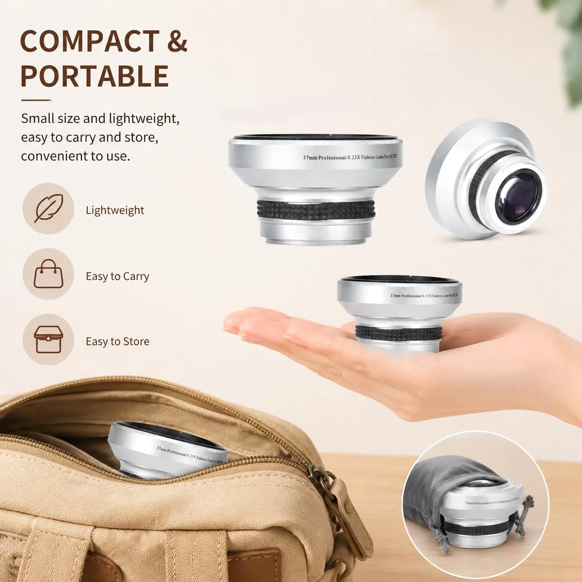 Argento Forte applicabilità 37mm 0.25X Super Fisheye Lente aggiuntiva per obiettivi per fotocamera calibro 37mm Obiettivo fotografico per fotocamera, è per obiettivo per