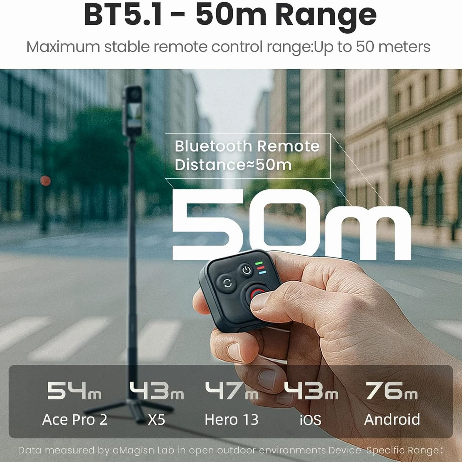 Telecomando wireless Bluetooth per smartphone Insta360 X5/X4/X3/Ace Pro/Ace Pro 2/GO3S/GO3/GoPro/ONE R/RS/Hero 13/12/11/IOS/Android, portata 50 m, 96 ore, impermeabile, con cinturino da polso di tipo