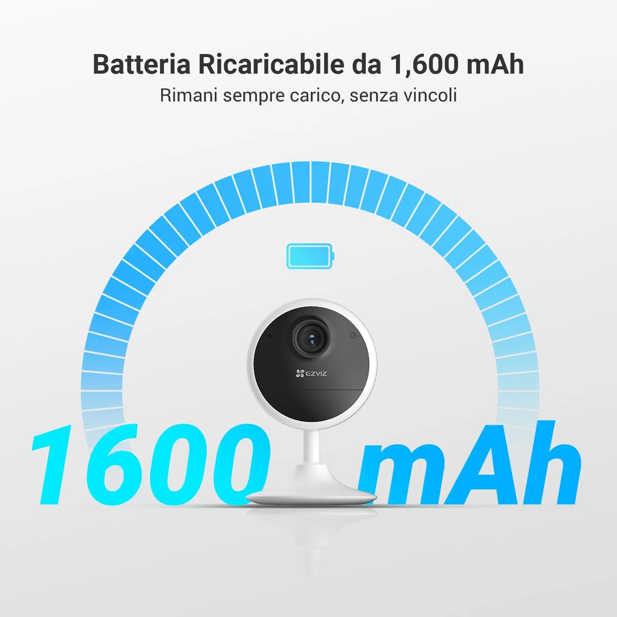 EZVIZ Telecamera di sorveglianza WiFi interna con batteria, Camera di sicurezza IP 1080P, Rilevamento di persone, Audio bidirezionale, Supporto di schede fino a 512GB, Compatibile con Alexa, CB1