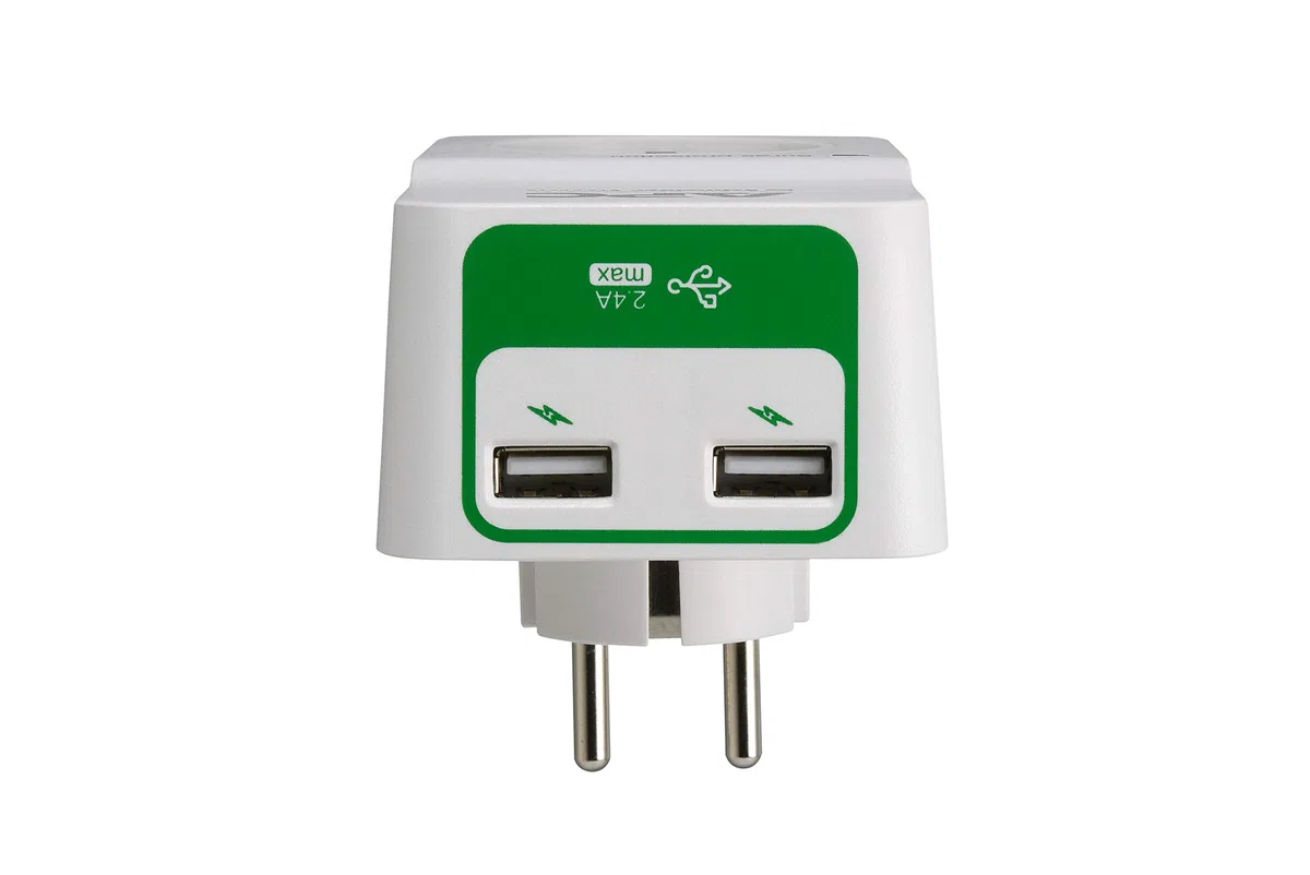 APC Surge Protector – PM1WU2-GR – Adattatore con protezione da sovratensione (1 spina Schuko, 2 uscite di ricarica USB, bianco)